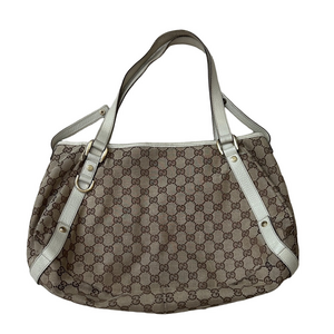 Gucci Abbey Shoulder Bag Beige GG Monogram Canvas, White Leather Trim AS IS